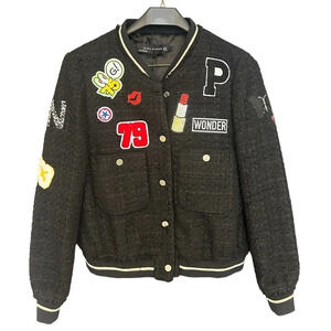 Zara NWT varsity patched jacket size M super cute! Blazer/jacket mix